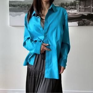 Coldwater Creek Royal Blue high quality cotton oversized button down shirt